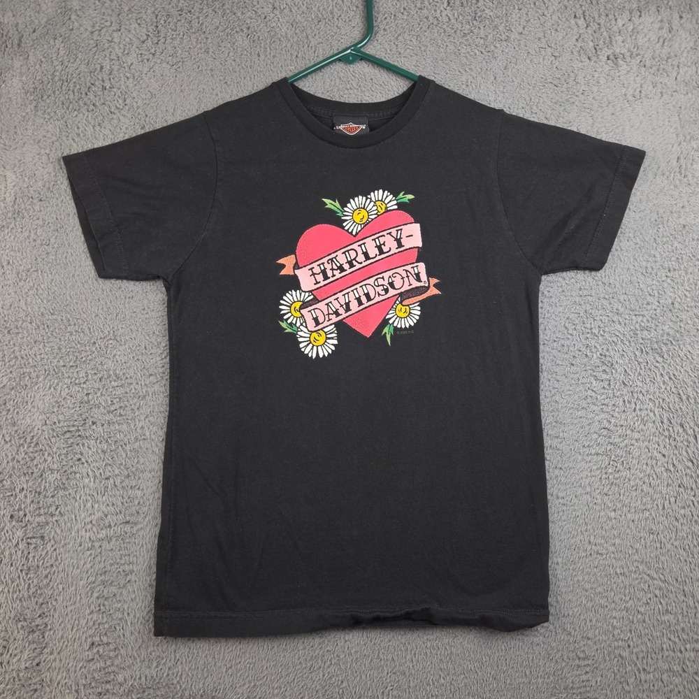 Harley Davidson Shirt Youth Large Black Diamond Short Sleeve Biker Double Sided